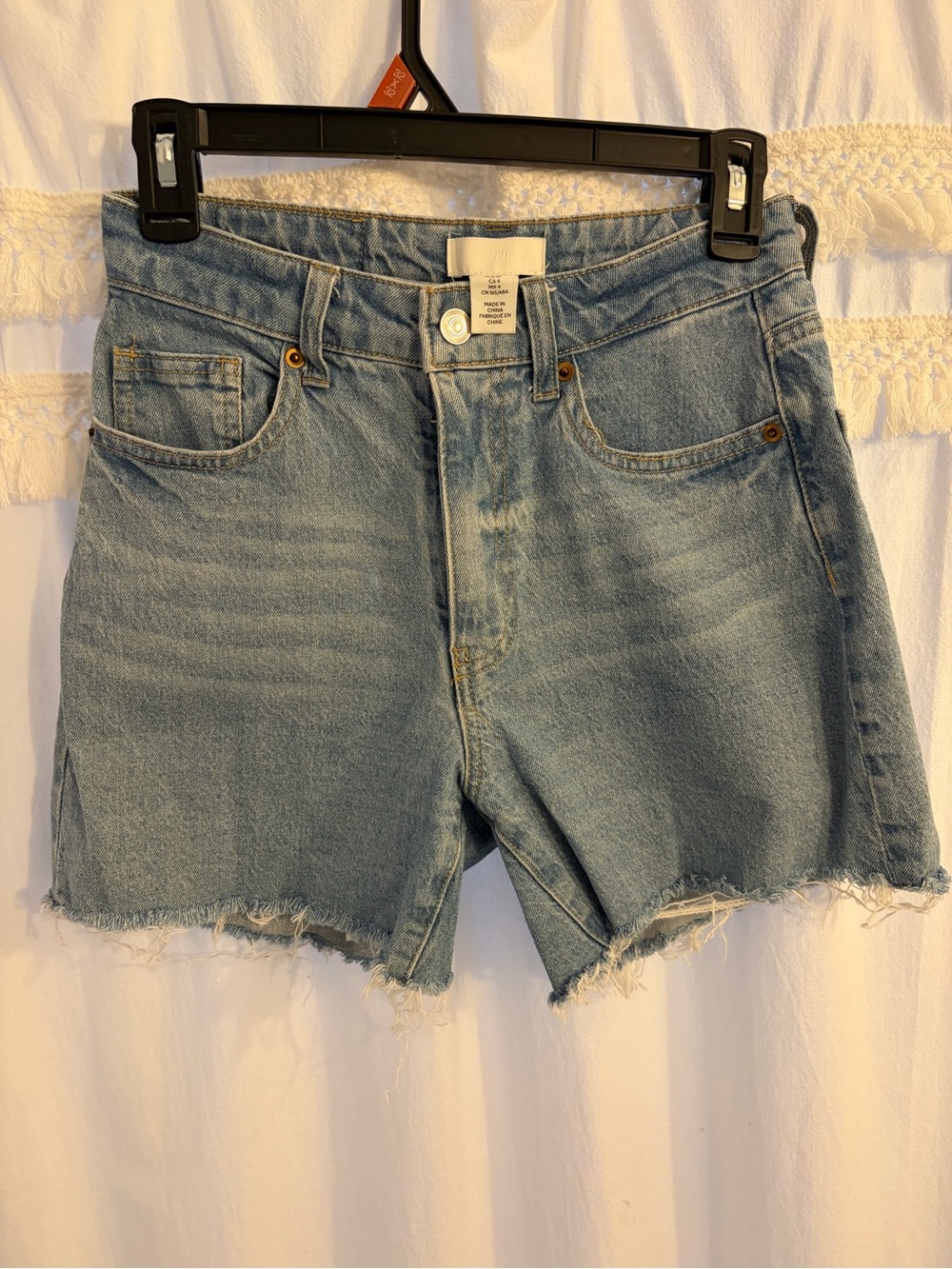 H&M Light Blue Denim Frayed Hem Women's Shorts